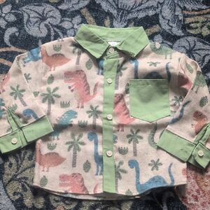 Dinosaur Print Shirt with Green Accents